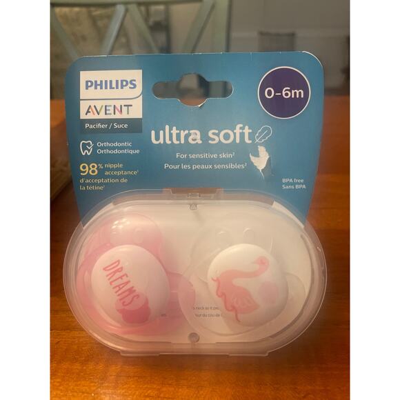 SALE!! 2 Philips Avent Ultra Soft Pacifier 0-6 months Pink Dream Flamingo NiP - Picture 1 of 5